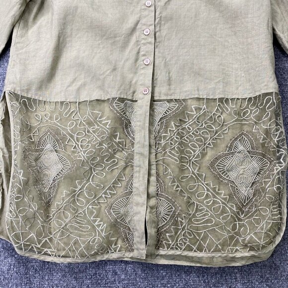 Como Shirt Women's S Tan Linen Lace Mandala Panels Tunic Layered Boho Semi Sheer - Picture 2 of 9